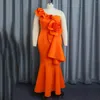 Casual jurken sexy oranje voor vrouwen één schouder ruches zeemeermin vaste vloer lengte luxe verjaardagsfeestje diner vestidos mujer jurk