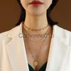 Pendant Necklaces TOSOKO Stainless Steel Jewelry Three Layer Pearl Queen Pendant Necklace Women's Fashion Clavicle Chain BSP4 J230817