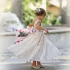 女の子のドレスフラワーレース結婚式のためのバックレスチュールヴィンテージリトルページェントプリンセスキッズファーストコミュー