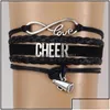 Braccialetti Charm Lettera di allegria Sport corno per donne uomini Cheerleader Sign Weave Leather Rope Wrap Bangle Bangle Gioielli fai da te Gioielli Drop Dhsf7