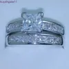 ZAC0 Ring Luxury Size 5/6/7/8/9/10 Jewelry White Gold Filled Topaz Princess Cut Simulated Diamond Wedding Set Gift with Box