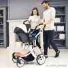 Poussettes # Nouveau 3 en 1 poussette de bébé avec siège d'auto Haut paysage chariot léger nouveau-né Pram Luxury Forche de choc absorption de choc R230817