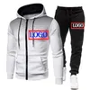 Tracksuits voor heren merk Men Tracksuit Make Your Logo Zip Cardigan Black Pant 2 -piece Set Outdoor Casual Spring herfst Male sportkleding plus