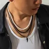 Colares pendentes Purui Hip Hop Chain preta Cara de pérola Colar de pérola para homens Punk Jewelry Rapper Collar no Clube da Decla