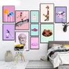 Nordische abstrakte Leinwand Malerei Süßigkeiten Keks Lippen Farbe Blume Plakat Lippenstift Waffe Wandkunst Lutschende Drucke Bilder Mädchen Schlafzimmer Hausdekor WO6