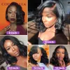 Body Wave Short Bob Wig 180%밀도 투명 13x4 레이스 전면 여성용 헤어 가발 미리 퍼진 자연 헤어 Remy Brazilian 가발 판매