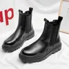 Boots Luxury Design Mens Platform Chelsea Boots Thick Bottom Split Leather Ankle Boots Male Footwear Round Toe Short Boots 230816