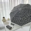 Umbrellas Haru Cream Checkerboard Mini Card Sun Umbrella Ins Rain And Wind Dual-purpose Female Advanced Sense Portable Sunshade