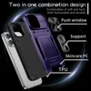 Verteidiger Hybridschichtkoffer für iPhone 15 plus 14 13 Pro Max 12 Magnetauto -Halterung Metallfinger Ringhalter Harter PC Soft TPU Kickstand Schieber Kamera Objektiv.