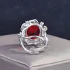 Cluster Rings Vintage Antique Design Vine Leaves Silver Color Oval Red Zircon Crystal Trend Jewelry Wedding Party Gifts