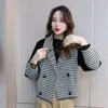 Kvinnors päls 2023 Fashion Autumn Winter Korean Woolen Tyg Jacket Kvinna Lmitation Mink Velvet Thicken Warm Patch Patchwork Topps Plus Size