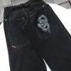 Herr jeans y2k jeans streetwear män kvinnor hip hop orm grafisk tryck gotisk överdimensionerad baggy jeans svarta byxor harajuku gotisk bred byxa 230816