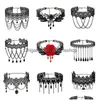 Chokers Gothic Black Perlen Blumen y Spitzenhals Halshalskette Vintage Quasten Kette Frauen Punk Halloween Schmuck Drop Lieferung Halskette DHPP1