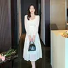 Casual Dresses Spring Summer Elegant Beige Midi Princess Women Vintage Long Sleeve Square Collar Y2K Female Tunic Party Prom Dress