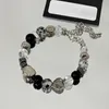 Strand 2023 Black White Fashion Crystal Armband Korean Obsidian Metal Beaded Chain Armband Smycken Par Birthday Presents