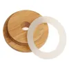 Factory Bamboo Cap Lid Reusable Wooden Mason Jar Lids 70mm with Straw Hole and Silicone Seal Drinkware for Canning Drinking Jars T4464096 LL