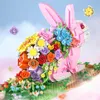 Blocks Creative Model Rabbit with Flowers Handmade Pink Bunny Decoration Centerpiece Gift for Easter Girls Birthday Special Gift 2023 R230817