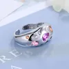 Alyanslar için renkli zirkon kadınlar için geniş yuvarlak nişan yüzüğü Kore tarzı takı hediye bague