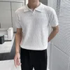 Polos masculinos Business Fashion Ice Seda de seda fino em vaca curta camiseta polo de lapela de lapela malha de malha de escritório respirável Homens sociais camisetas