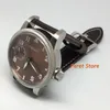 Wristwatches 46mm Brown Big Dial Mens Watch Silver Case Hand Winding Movement Leather Strap Classic Leisure Fashion Luminous