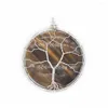 Pendant Necklaces FYJS Unique Silver Plated Wire Wrap Tree Of Life Amethysts Round Tiger Eye Stone Jewelry