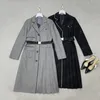 Deisgner Work Dresses Ladies Suit Dress Pleated Skirt with Pin Letter Formal Business Suits Black Sashes Jacket Womens Outwear Overskirt SML