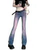 Jeans femminile piccante girl summer design tie tinte tint slim fit wel high waist sexy micro flare pavimenti pantaloni