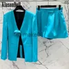 Women's Two Piece Pants 48 KlasonBell Elegant Flower Decoration VNeck Single Button Collect Waist Split Blazer Or Pleated Skirt Shorts Set Women J230816