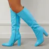 Dress Shoes Autumn Winter y Heels Black Blue Knee High Boots Femme Fashion Pointed Toe Zip Party Nightclub Motorcycle Women Long 230816