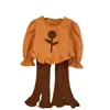 Ensembles de vêtements filles printemps automne costume Style vêtements pour enfants enfants fleur oreille bord chemise pantalon évasé 2 pièces ensembles