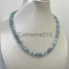 Pendant Necklaces 8MM Aquamarine Jade Necklace Blue Natural Stone Beads Jewelry Health Care Gemstone Protection Choker HealYoga Simple Female J230817