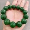 Strand 16mm groene jades armband mannen vrouwen fijne sieraden echte Chinese nefriet hetiaanse kraal elastische bangle