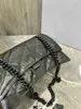 balencig Sac à chaîne B Crush Curshed Meidum Cuir de veau Matériel noir Sablier Bandoulière Sacs en croissant Sac à bandoulière en cuir Lettre Boucle Embrayage avec Nappa Lambsk