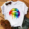 Plus Size Womens T-shirt 4xl 5xl Kort ärm Loose Lip Printed Graphic Tees Top Overdimensionerad trend Tshirt Women288a