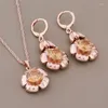 Halsbandörhängen Set Trend 585 Rose Gold Color Champagne Natural Zircon Big Earring High Quality Luxury Elegant Women Daily Jewelry