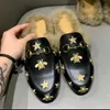 Women Princetown Loafers fur Slippers Sandals Half Slipper Pattern Slides Autumn Winter Warm Wool Classic Metal Buckle Embroidery Men Leather 05