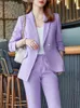 Pontas de duas peças femininas Escritório Lady Mulheres Mulheres Suits 2 Peças V Blazer formal de manga longa e conjuntos vintage femininos de moda feminina