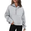 Hoodies Womens Sweatshirts Half zip croped Sleeve Fleece Quarit