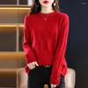 Kadın Sweaters Sonbahar ve Kış Yuvarlak Boyun 100 Saf Yün Kaldırılmış Külot Moda Uzun Kollu All Maç Örtü Alt Gömlek