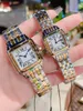 Orologi da donna Quadrato Elegante Piccolo 22mm Medio 27mm Acciaio 316L di precisione Set di conchiglie Diamante Manico Testa Puntatore blu arrostito Orologio panthere Orologio da polso da donna al quarzo