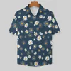 Men's Casual Shirts White Daisy Print Loose Shirt Mens Vacation Showy Flowers Summer Design Short-Sleeved Cool Oversize Blouses