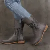 Buty Kobieta w połowie cieląt buty kobiety koronkowe niskie obcasy żeńskie obuwie z suwak skórzane krótkie buty buty damskie buty plus size 43 T230817