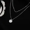 Pendant Necklaces 925 SterlSilver Double-Layer Geometric Necklace Female Round Bead Simple Fashion Clavicle Chain Party Birthday Jewelry J230817