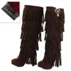 Boots Boots ENMAYER Plus Size 32-43 Flock Winter Fur Women High Heels Knee Fringe Tassels Fashion Black Brown Red LY19930758 X0817
