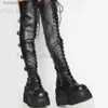 Boots varumärkesdesign gotisk stil ins heta mode stövlar kvinnor skor svarta kilar höga klackar spänne plattform stövlar kvinnliga plus storlek 50 T230817