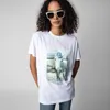 Zadig Voltaire 2023 T-shirt de créateur ZV cheval blanc encre blanche impression numérique ourlet diamant chaud fendu T-shirt à manches courtes femme