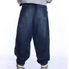 Men's Jeans Men Wide Leg Blue Jeans Hip Hop Streetwear Plus Size Bleached Baggy Fit Skateboarder Denim Pants 230816