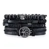 Charm Bracelets Vintage Woven Leather Bracelet For Men DIY Peace Tree Rope Multi-layer Accessories Jewelry