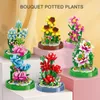 Blöcke kreativer Baustein Blumen DIY Karnation Lily Rose Bouquet Pflanze Topf -Haus Ornamente Kinderspielzeug für Freunde Geschenke R230817