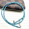 Kedjor blå apatit kristall stenhalsband pärlor för kvinnor kristaller naturliga modesmycken som gåvor små 2 mm fasetter söt härlig 5 st